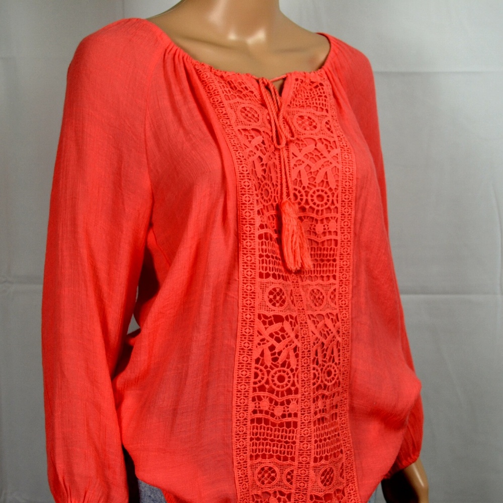 Bright Coral Lace Front Blouse B5